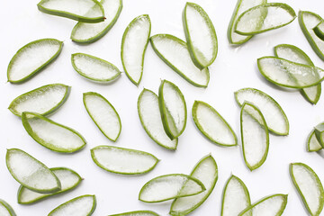 Sliced aloe vera pieces with translucent gel