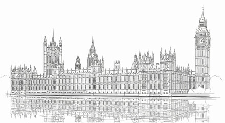 Fototapeta premium Houses of Parliament London architecture minimalist vector line art.