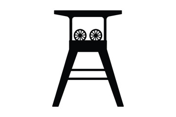 Silhouette of a historic mining headframe with two winding wheels