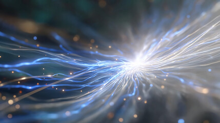 Energy Surge: A captivating image depicts an abstract display of energy and connection, with interwoven threads of light radiating outwards, emphasizing the dynamism of progress and innovation.