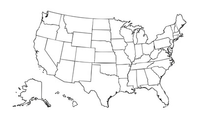 map of the USA and its division of states