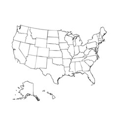 Fototapeta premium map of the USA and its division of states