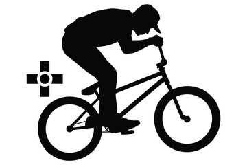 Obraz premium Silhouette of a bmx rider in action with a cross symbol