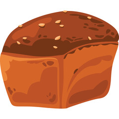 Brown Bread Loaf Isolated on Transparent Background with Seeds on Top Healthy Baked Goods Staple Food Ingredient Rustic Bakery Item