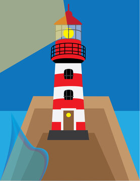 A vector art of a lighthouse for guiding the ships. 