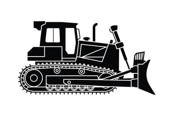 Silhouette of a heavy duty bulldozer on tracks