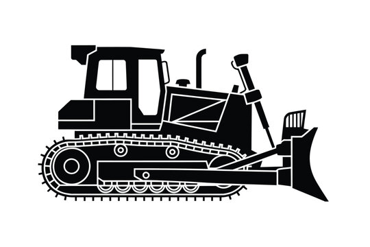 Silhouette of a heavy duty bulldozer on tracks