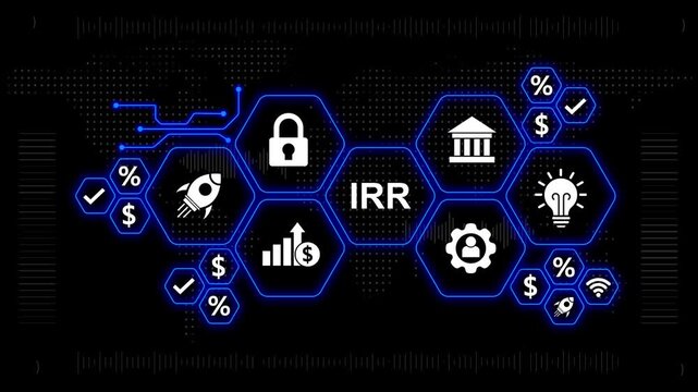 Internal Rate of Return Concept with Icons and Network Connections on Dark Background finance investment