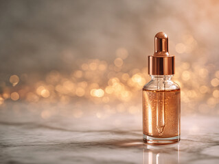 Minimal luxury cosmetic face serum bottle with soft pastel background for skincare product branding