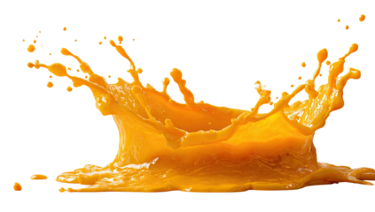 A vibrant orange liquid, captured mid-splash, forming a crown-like shape against black
