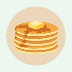 Delicious stack of golden pancakes with butter and syrup, breakfast treat.