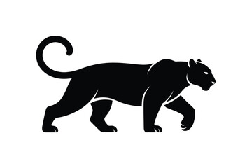 Sleek black panther silhouette walking with tail curled