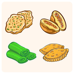 Indonesian Traditional Sweet and Savory Snacks Collection Illustration Set