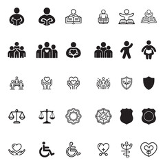 Fototapeta premium Social policy icons outline and solid vector set silhouette
