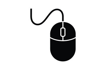 Simple black silhouette of a wired computer mouse
