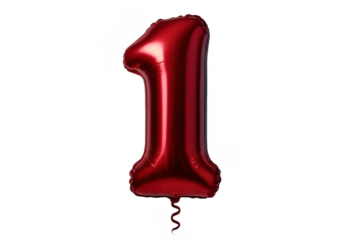 Red metallic number one balloon celebrating anniversary birthday
