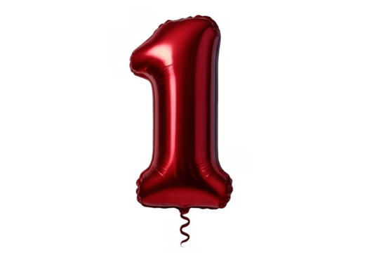 Red metallic number one balloon celebrating anniversary birthday