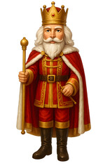Obraz premium King Nutcracker in Red and Gold Robes Holding Royal Scepter | Transparent Background