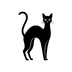 Elegant black cat silhouette with piercing eyes and a gracefully curved tail, perfect for Halloween or mystical themes