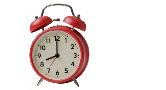 Vintage red alarm clock showing 1010 isolated on transparent background