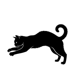 Sleek black cat in dynamic pounce pose, capturing playful agility and elegant movement, perfect for creative projects.