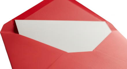 Open red envelope with white letter inside, isolated on transparent background