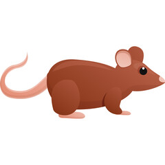 Brown Mouse With Long Tail Standing Isolated On Transparent Background Cute Cartoon Style Animal Illustration