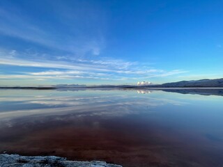 Beautiful morning view at pink salt lake 