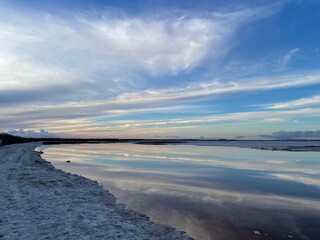 Beautiful morning view at pink salt lake 