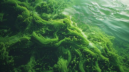 Vibrant Green Algae Blooms on Water Surface