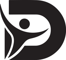 Modern abstract logo design featuring stylized human figure within letter d shape isolated on transparent background