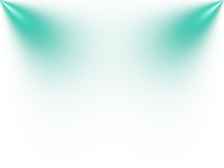 Vibrant teal spotlights illuminate a pristine white background with a soft gradient effect