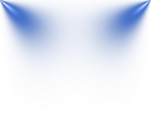 Two soft blue light beams illuminate a clean white background with a gentle glow.