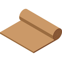 Brown Rolled Carpet Material on a White Background with A Simple Isometric View