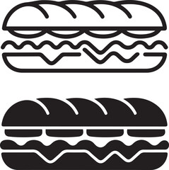 Two delicious sandwich icons one outline one solid filling food symbol isolated on transparent background