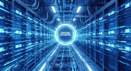 Navigating the digital realm in 2026 a futuristic tunnel of data and technology, representing connectivity, innovation, and the boundless possibilities of the future