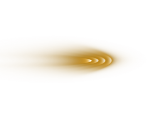 Abstract golden glowing light trail moves across a pure white surface with soft focus.