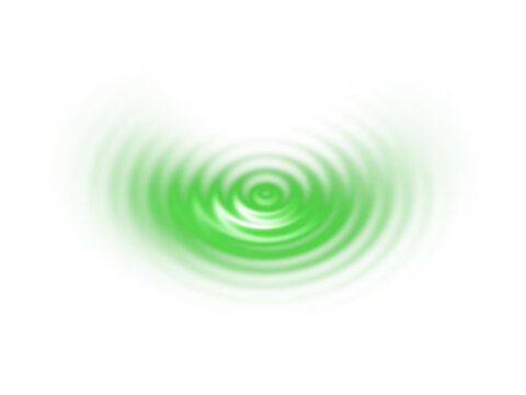 Abstract bright green light ripples forming concentric circles on a pure white backdrop.
