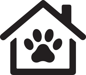 Icon of a paw print inside a house silhouette for pet services and animal care businesses isolated on transparent background