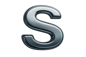 Silver chrome letter S 3D rendering with transparent background
