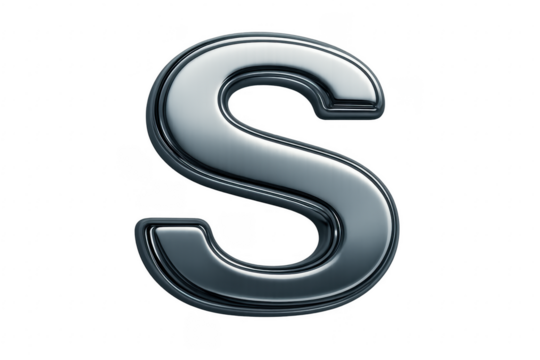 Silver chrome letter S 3D rendering with transparent background - Powered by Adobe