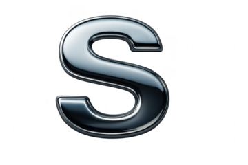 3D letter S shiny chrome metallic typography