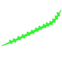 A single, curved, bright lime green flexible fastener with repeating notches on a plain white background.