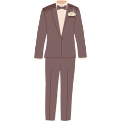 Brown Suit With Bowtie And Boutonniere Isolated On Transparent Background For Formal Occasions And Weddings