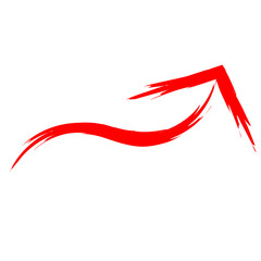 A stylized red arrow with a brushstroke effect, curving upwards to the right.