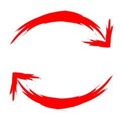 Two hand-drawn red arrows with a brush stroke texture forming a circular refresh or reload symbol.