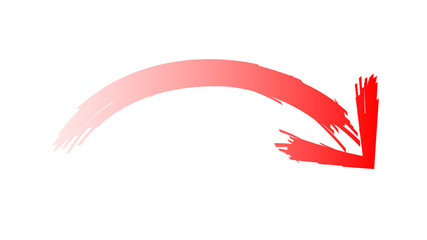 A vibrant red brushstroke arrow curves downwards and to the right, indicating direction or a decline in a dynamic style.