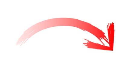 A vibrant red brushstroke arrow curves downwards and to the right, indicating direction or a decline in a dynamic style.