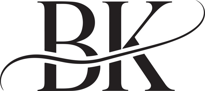 Elegant bk monogram logo design featuring stylized serif typography and swirling flourish isolated on transparent background