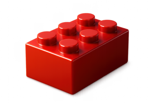 Red plastic toy building block on transparent background